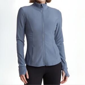 90 Degree By Reflex Womens Blue High Neck Ribbed Performance Jacket